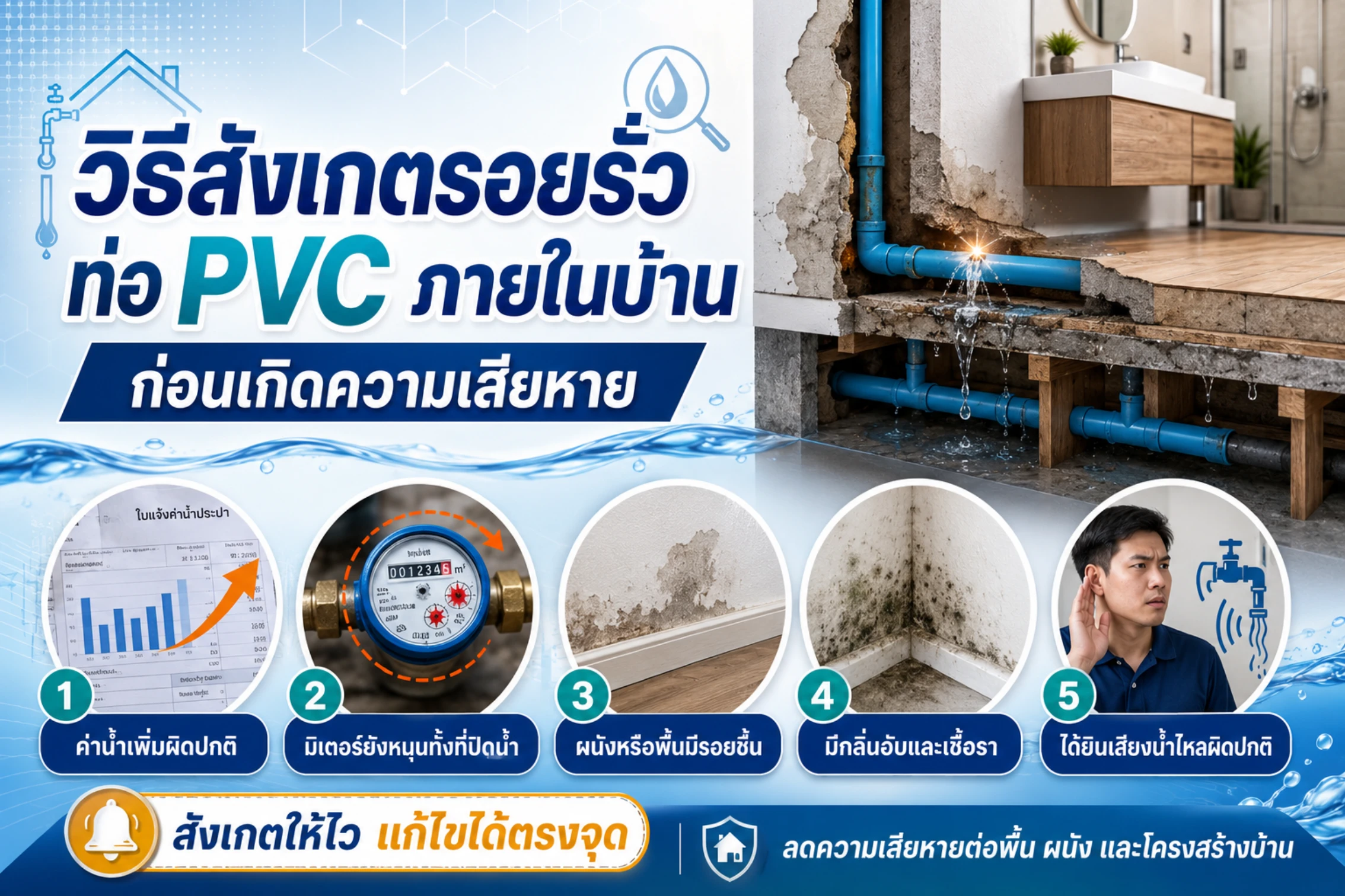 วิธีสังเกตรอยรั่วท่อ PVC ภายในบ้าน ก่อนเกิดความเสียหาย