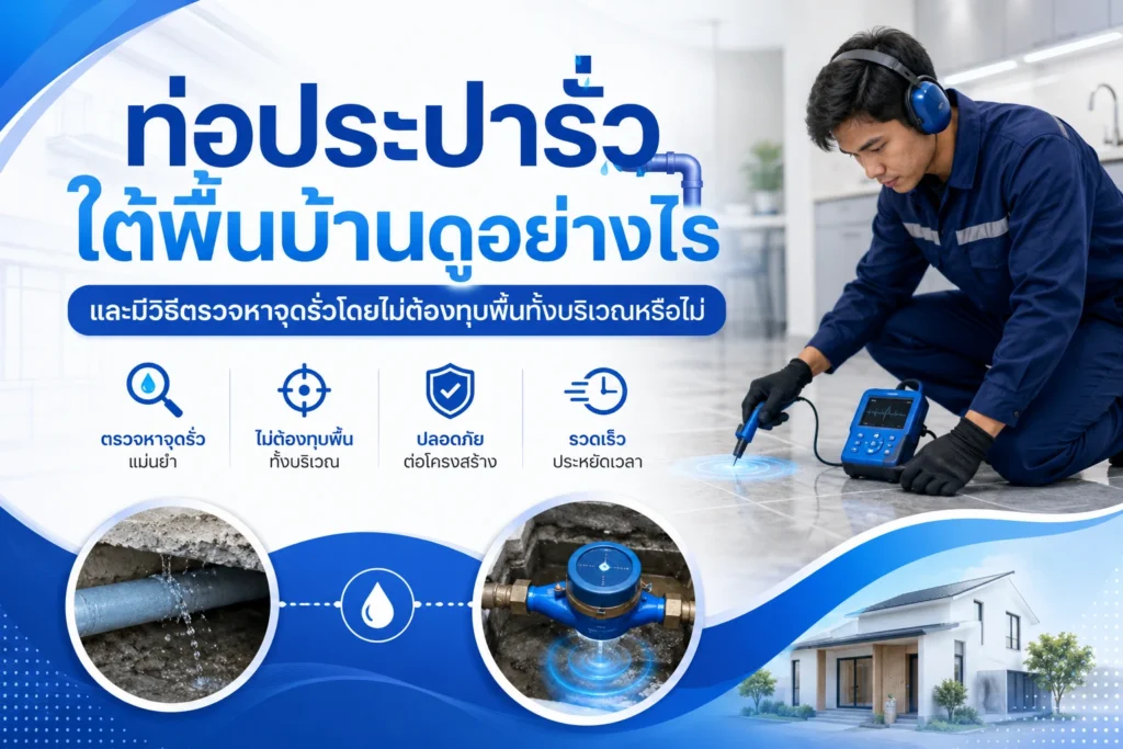 ท่อประปารั่วใต้พื้นบ้านดูอย่างไร และมีวิธีตรวจหาจุดรั่วโดยไม่ต้องทุบพื้นทั้งบริเวณหรือไม่