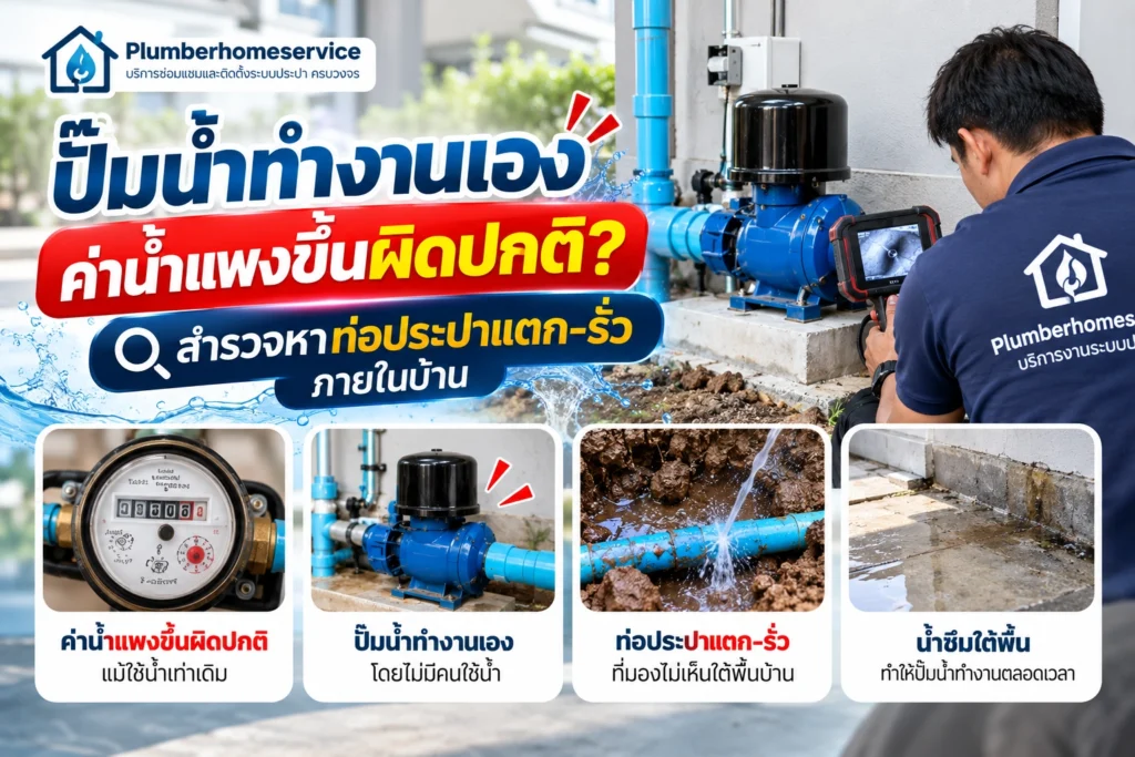 ปั๊มน้ำทำงานเอง ค่าน้ำแพงขึ้นผิดปกติ สำรวจหาท่อประปาแตก-รั่วภายในบ้าน