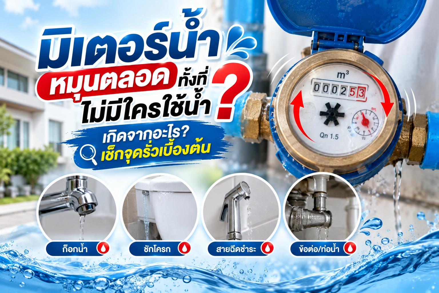 มิเตอร์น้ำหมุนตลอดทั้งที่ไม่มีใครใช้น้ำ เกิดจากอะไร? เช็กจุดรั่วเบื้องต้น